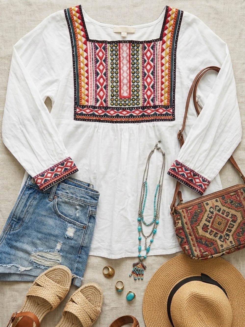 Anthropologie Embroidered White Cotton Linen Blouse S Boho Coastal Cottagecore